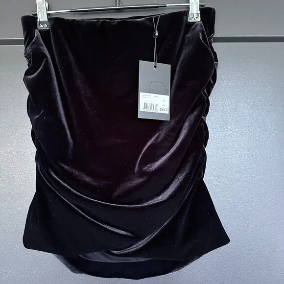 NWT | The Kooples | Black Velvet | Ruched Mini Skirt - Picture 4 of 10